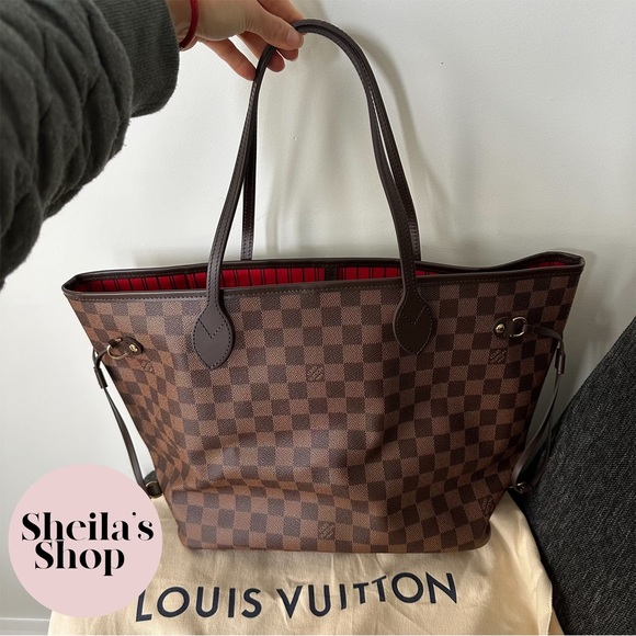 NWT Authentic Louis Vuitton 2022 Neverfull MM Damier Ebene Cherry with Pouch - Picture 6 of 16